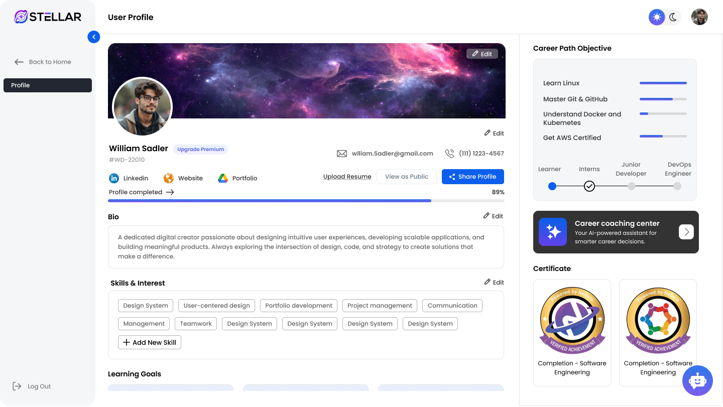 Stellar-Learn Profile Screenshot